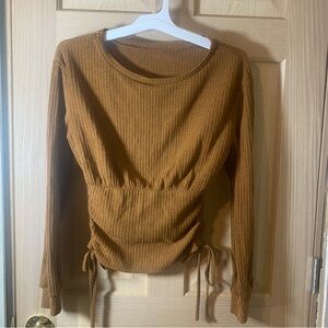Women's Brown Ribbed Long Sleeve Top
